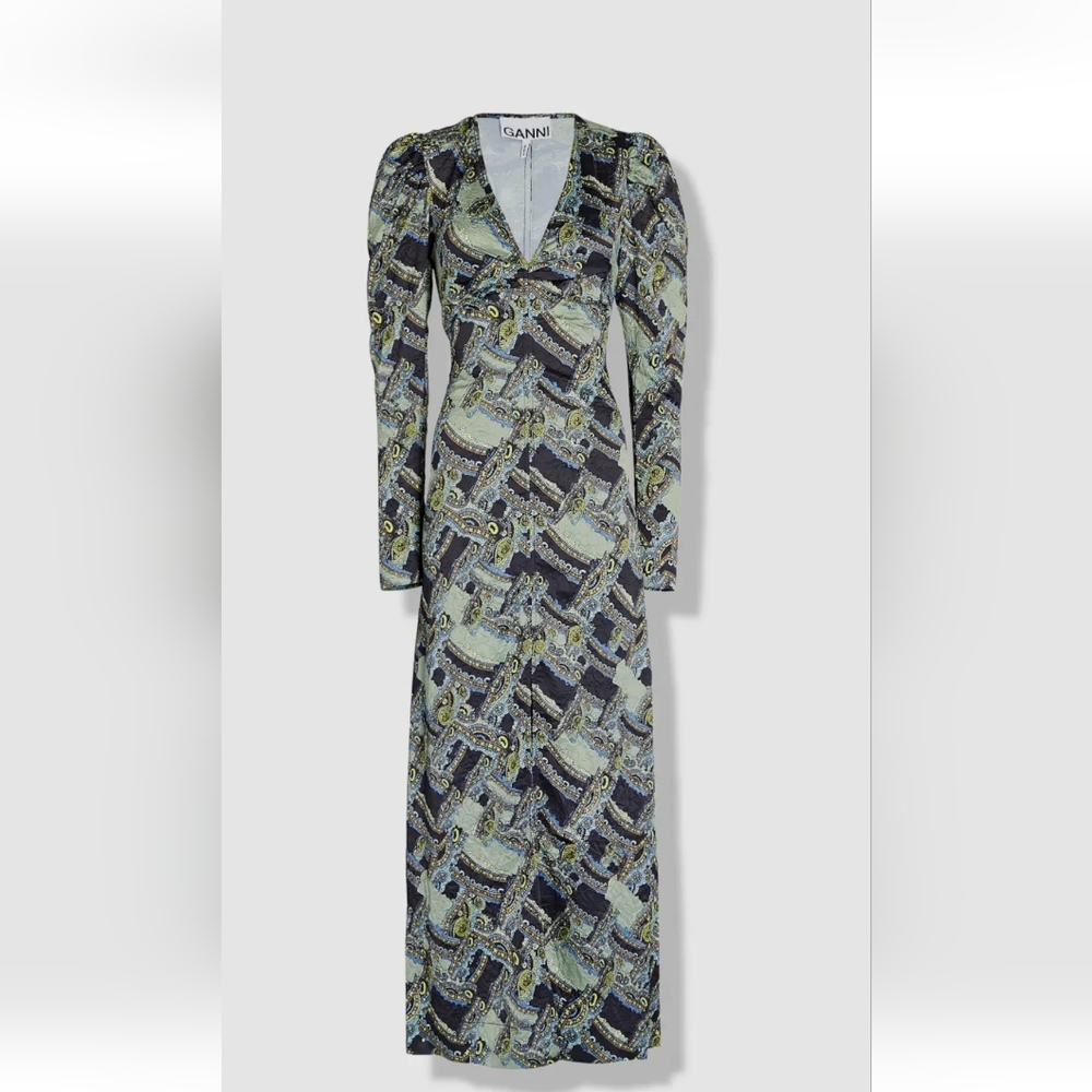 GANNI Printed Crinkle Satin Dress SOLD - Picture 3 of 5